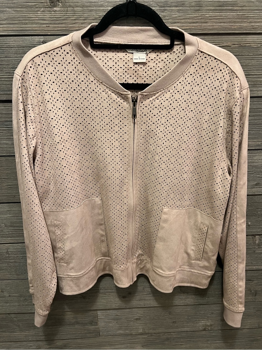 Bob Timberlake Perforated Faux Suede Zip-Front Bomber Jacket